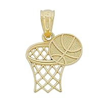 Gold Basketball Hoop Charm Pendant - 10 Karat Gold - Sports Jewelry - Basketball Team Jewelry