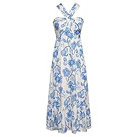 GRACE KARIN 2024 Women's Criss Cross Halter Neck Sleeveless Summer Floral Print Flowy A Line Maxi Dress