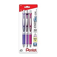 EnerGel RTX Retractable Liquid Gel Pen, Passion Hue, 0.7mm, Assorted Violet Ink Pack of 3 Pens (BL77PASBP3M)