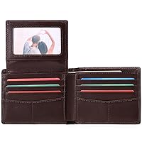 GOIACII Wallet for Men Genuine Leather RFID Blocking Bifold Wallet With 2 ID Windows (Coffee)