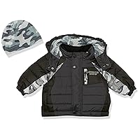LONDON FOG Boys' Little Color Blocked Puffer Jacket Coat with Hat