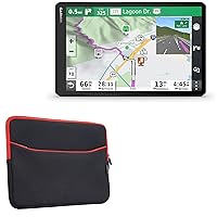 BoxWave Case Compatible with Garmin RV 1090 - SoftSuit with Pocket, Soft Pouch Neoprene Cover Sleeve Zipper Pocket for Garmin RV 1090 - Jet Black with Red Trim