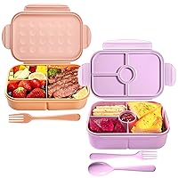 Jeopace Bento Box, Bento Box Adult Lunch Box,Kids Bento Box with 3&4Compartments,Lunch Containers Microwave Safe(Flatware Included,LightPurple+Orange)