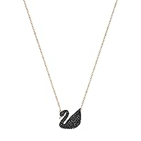 Iconic Swan Necklace and Earrings Collection, Rose Gold Tone Finish, Black Crystals
