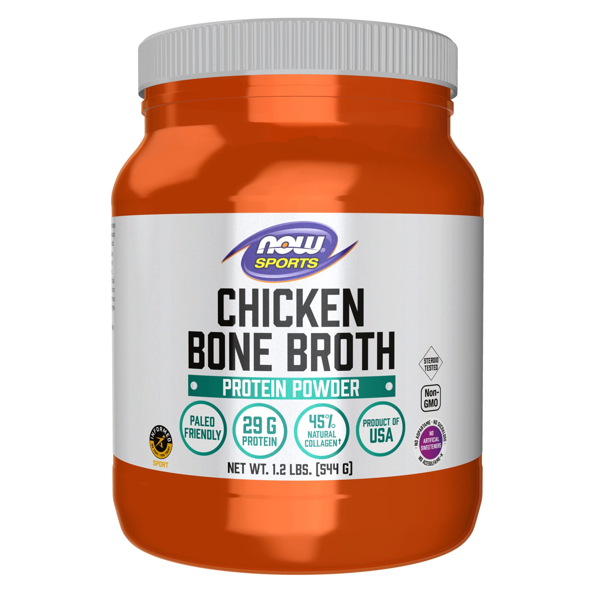 NOW Sports Nutrition, Chicken Bone Broth Powder made with Premium-Quality Chicken Bone Extract, 1.2-Pound