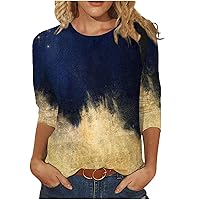 Funny Stars Print Shirts for Women 2024 Summer 3/4 Sleeve Crewneck Tee Tops Casual Loose Fit Gorgeous Print Blouses