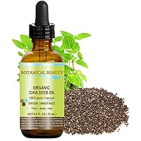 Organic CHIA SEED OIL 100% Pure Natural Virgin Unrefined Cold-pressed carrier oil 0.5 Fl oz 15 ml for Face, Skin, Body, Hair, Lip, Nails. Rich in vitamin E by Botanical Beauty