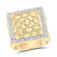 The Diamond Deal 10kt Yellow Gold Mens Round Diamond Nugget Square Ring 7/8 Cttw