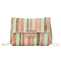 Striped Straw Clutch Purse for Women Colorful Woven Shoulder Bag Summer Crossbody Purses