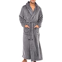 Alexander Del Rossa Men's Plush Fleece Hooded Bathrobe, Full Length Long Warm Lounge Robe with Hood