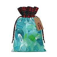 WURTON Blue Oil Paint Texture Print Christmas Wrapping Bags Drawstring, Wedding Gifts, Reusable Xmas Party Supplies