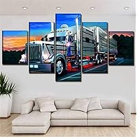 NATVVA Semi Trailer Long Haul Trucking Truck Posters Canvas Modern 5 Panels Prints Pictures Paintings on Canvas Wall Art Ready to Hang for Living Room Bedroom Home Decorations
