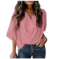 Summer Tops for Women 2024 Trendy Chiffon Cowl Neck Shirts Dolman Sleeve Dressy Casual Work Blouse Outfits Clothes
