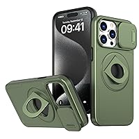 LOFIRY- Magnetic Case for iPhone 15 Pro Max/15 Plus/15 Pro/15, Slide Camera Lens Cover Invisible Rugged Stand Supports Wireless Charging (15 Pro Max,Green)