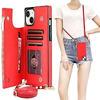 Bocasal Crossbody Wallet Case for iPhone 15 Plus with RFID Blocking Card Slot Holder, Magnetic Flip Folio Purse Case, PU Leather Zipper Handbag with Detachable Lanyard Strap 6.7 Inch 5G (Red)