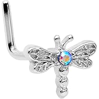 Body Candy Womens 20G 7mm 316L Stainless Steel L Shaped Nose Ring Ornate Dragonfly Nose Stud Body Piercing Jewelry
