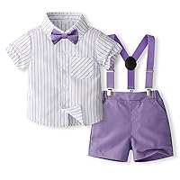 VISGOGO Toddler Boy Clothes 2T 3T 4T 5T Baby Boy Gentleman Formal Outfit Shirt and Tie Overalls Suspender Shorts Sets