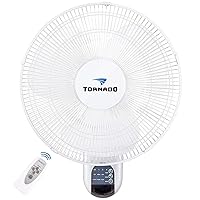 Tornado 16 Inch Oscillating Wall Mount Fan Remote Control Included 3 Speed 2650 CFM 6 FT Cord UL Safety Listed