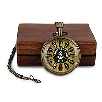 Brass Antique Marine Anchor Pocket Watch with Wooden Box Roman Numbers Dial for Unisex Men and Women Gift, Gold & Brown, Standard, Antique