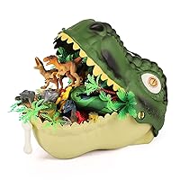 burgkidz Dinosaur Toys Figure Playset w/ Activity Playmat, 20 Realistic Dinosaur Figures, 20 Trees & Rocks Accessories and Volcano Model, T-Rex Head Storage Box Dino Toy Kit for Kids 3+ Year Old