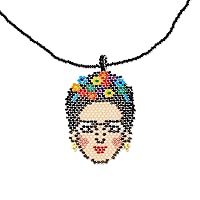 NOVICA Handmade Glass Beaded Pendant Necklace from Mexico Huichol Cultural 'Fantastic Frida'