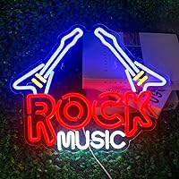 Rock Music Neon Sign, Guitar LED Light for Music Studio, Wall Decor, Dimmable, Acrylic, 15.4x12.6 inches