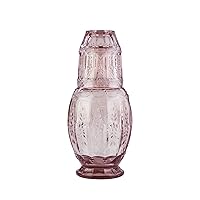 Elle Décor Vintage Bedside Water Carafe With Tumbler – Elegant Pitcher and Matching Drinking Glass Doubles As Lid For Guest Room, Office-Makes A Gift, 4.7x10.4, Pink