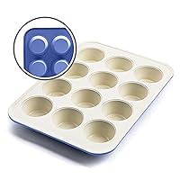 GreenLife Bakeware Healthy Ceramic Nonstick, 12 Cup Muffin and Cupcake Baking Pan, PFAS-Free, Periwinkle