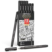 ARTEZA Felt-Tip Brush Pens, Set of 12 Nontoxic Black Marker Pens, Quick-Dry and Smear-Proof, Art Supplies for Sketching, Lettering, and Calligraphy