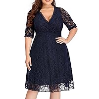 Women Lace V Neck Plus Size Cocktail Dress Knee Length Bridal Wedding Formal Casual Party Wedding Guest Dresses