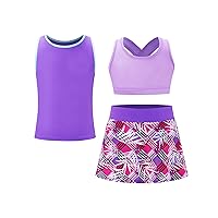 TiaoBug Kids Girls Tennis Dress with Shorts Set 3 Pieces Golf Workout Sports Dress Outfits Athletic Tracksuit Set
