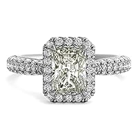 Near White Radiant Moissanite Three Row Pave Silver Plated Engagement Ring Size 7