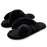 Metog Women's Fuzzy Slippers House Slippers Cross Band Slippers Indoor Outdoor Soft Open Toe Slippers