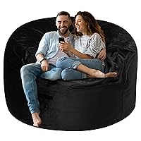 Bean Bag Chairs, 5Ft Giant Bean Bag Chair with Removable Velvet Cover, Memory Foam Filling Bean Bag Chairs for Adults, Comfy Chair for Living Room Bedroom and Dorm - Black (56