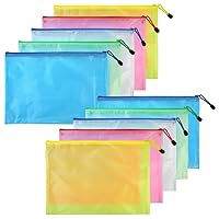 10 pcs A5 Zipper File Bags, baotongle Zippered Waterproof PVC Pouch Plastic Zip Document Filing Folder 5 Colors