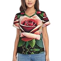 Rustic Rose Flowers Women's T-Shirts Collection,Classic V-Neck, Flowy Tops and Blouses, Short Sleeve Summer Shirts,Most Women