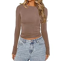 Women Basic Slim Fit Long Sleeve T Shirts Round Neck Crop Top Y2K Tight Tee Shirt Workout Yoga Tops Blouses