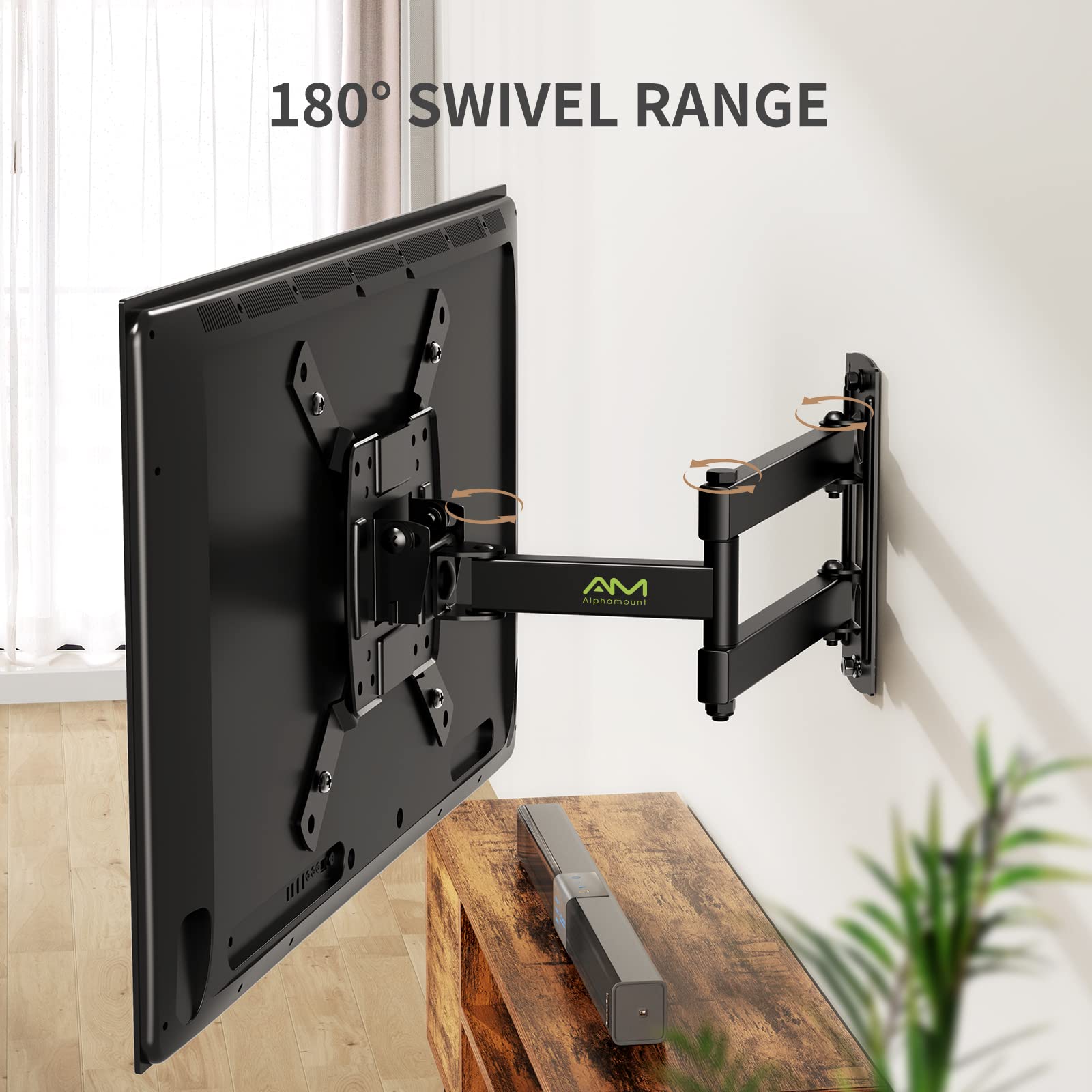 AM alphamount TV Wall Mount Bracket Full Motion for Most 13-39 inch TVs Monitors with 360° Rotation Articulating Swivel Extension Arms and Tilt, Hold TV up to 44lbs Max VESA 200x200mm