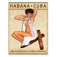Cuban Cigar Advertisement - Pinup Girl in Lingerie | Cigarros Atractivos Mueres Hermosas | Vintage Wall Decor | Art Print Poster