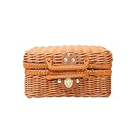 Natural Handwoven Wicker Handbag,Rectangular Basket Purse,Women Straw Tote,Wicker Square Crossbody Rattan Bag,Boho Bag Woven Handbag, Brown