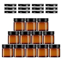 12 Pack 60g/2oz Amber Glass Jars Empty Cosmetic Containers with 12 Metal Lids & 12 Plastic Lids Inner Liners Round Airtight with Lids For Slime Beauty Products Cosmetic Lotion Powders Ointments and