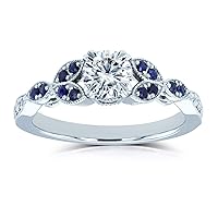 Kobelli Round Moissanite with Blue Sapphire Accents Leafy Engagement Ring 5/8 CTW 14k White Gold (GH/VS, GH/I)