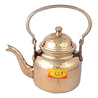 Brass Tea Pot/Ketali/Kettle, 600 ML - for Makting Tea & Coffee Serving Item (Inside Nickle Plated, Hammer Design - No.1)
