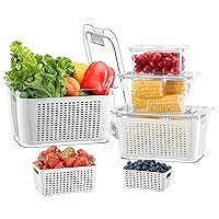 LUXEAR 4 Pack Fruit Vegetable Containers for Fridge, Produce Saver Container with Lids &Removable Colander BPA-free Refrigerator Storage Organizer for Fruit Vegetable, Berry, Meat keep Fresh Longer