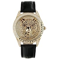 Peugeot Women's Leopard Face Crystal Designer Luxury Watch with Leather Strap