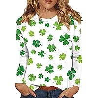 Plus Size 3/4 Sleeve Party Tops Womens Casual St Patrick's Day Printed Pleated T Shirts Lady Comfortable