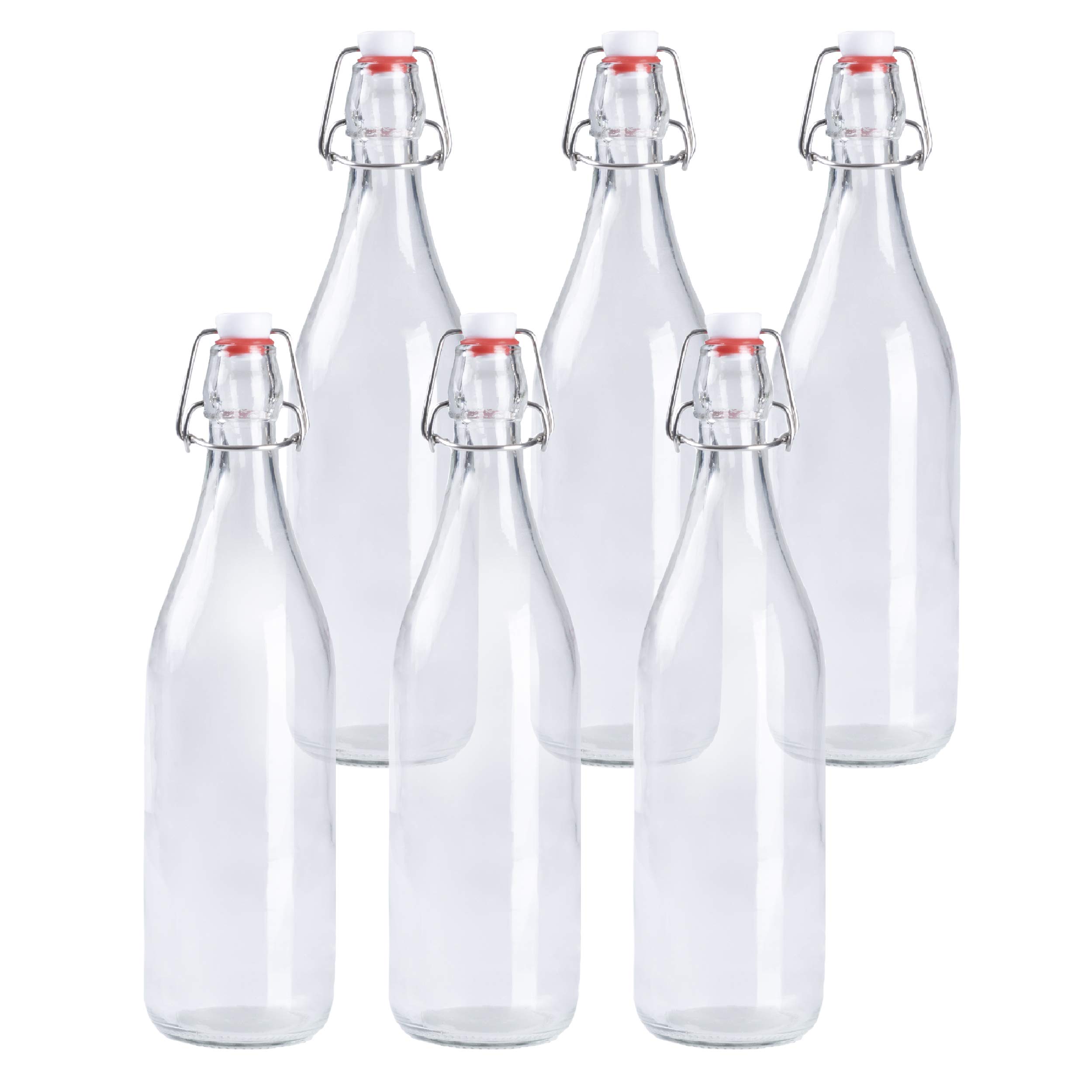 Ilyapa 32 Ounce Clear Swing Top Glass Beer Bottles for Home Brewing - Carbonated Drinks, Kombucha, Kefir, Soda, Juice, Fermentation, 6 Pack Glass B...