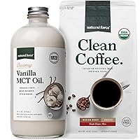 Natural Force Organic Ground Clean Coffee + Creamy Vanilla MCT Oil Bundle – Flavored MCT Creamer & Mold & Mycotoxin Free Coffee – Non-GMO, Keto, Paleo, and Vegan - 10 Oz Bag and 16 Oz Glass Bottle