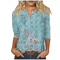 3/4 Sleeve Summer Tops for Women Button Down Cooling Shirts Graphic Floral Tees Blouses Dressy Casual