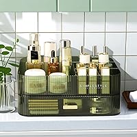 Green Makeup Organizer with Stackable Drawer, Acrylic Cosmetic Storage Display Case, Bathroom Vanity Organizer, Large Capacity Skincare Cosmetics Organizer for Dresser Countertop Lipsticks